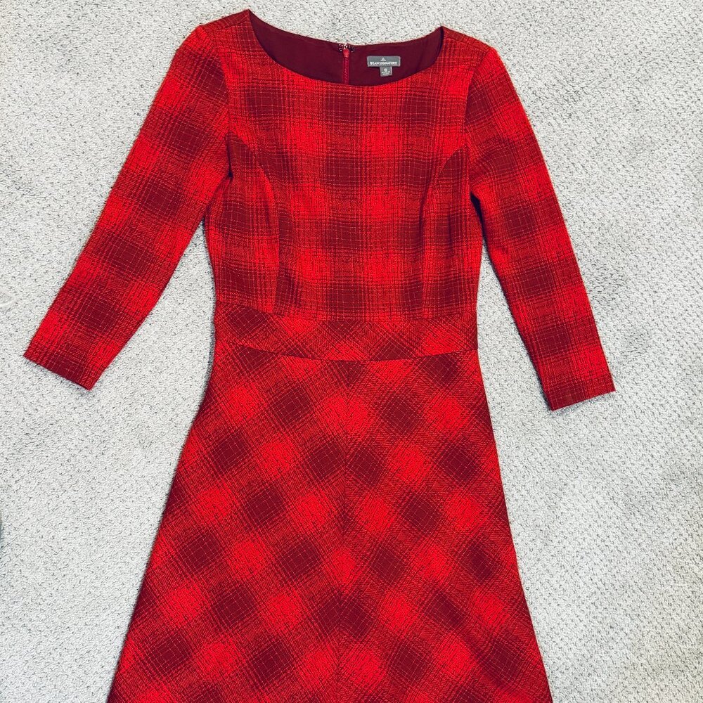 LL Bean Signature Red Plaid Dress, size 0P